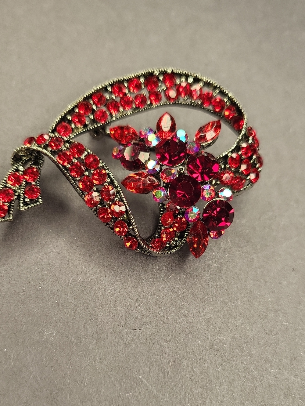 Red Crystal Floral Brooch